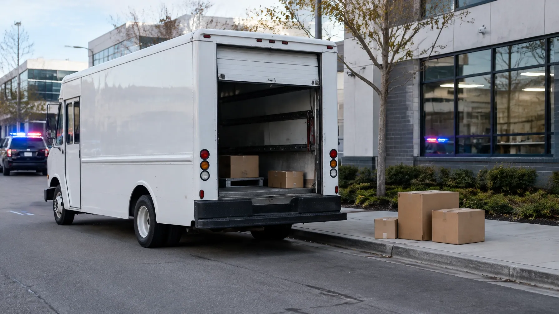 Unmarked parcel delivery truck with shipping boxes, illustrating the reported theft of cards in transit from the PSA facility